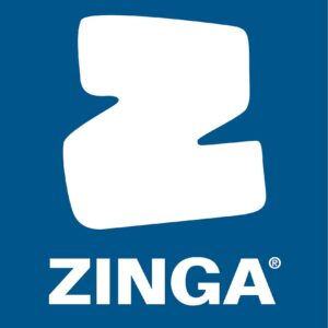 Logo van Zinga blauw en wit.